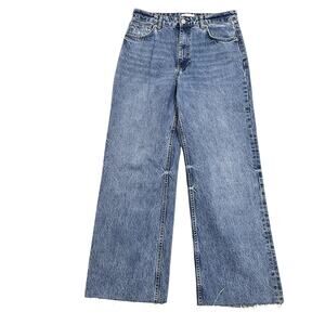 Zara Jeans Womens Size 10 Blue High Rise Wide Leg Raw Hem 100% Cotton Denim
